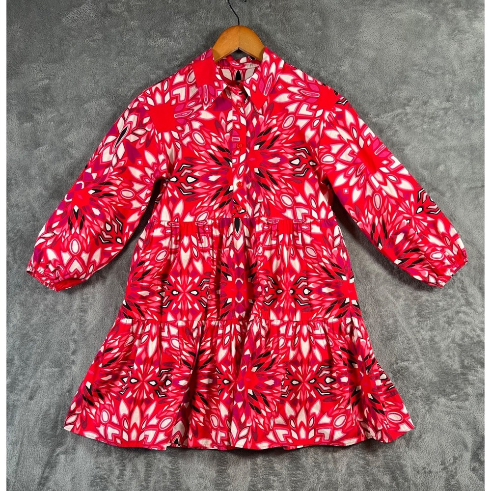 Maeve Anthropologie Bettina Dress XXS Red Floral Cotton Tiered Mini 3/4 Sleeve - Picture 2 of 10